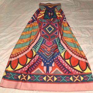 Strapless Maxi Dress in 70s Print